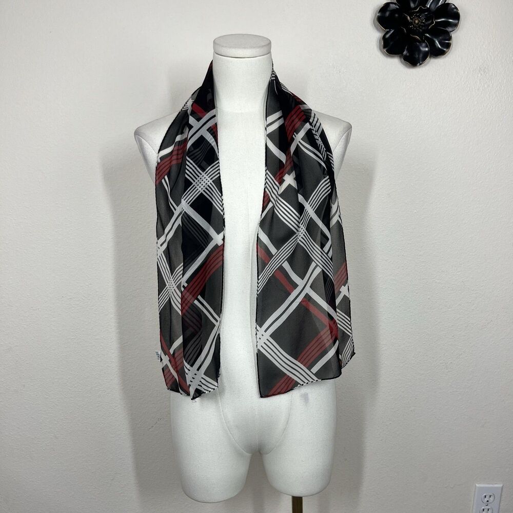 Echo Plaid Silk Scarf Womens One Size Rectangle Chiffon Sheer Lightweight